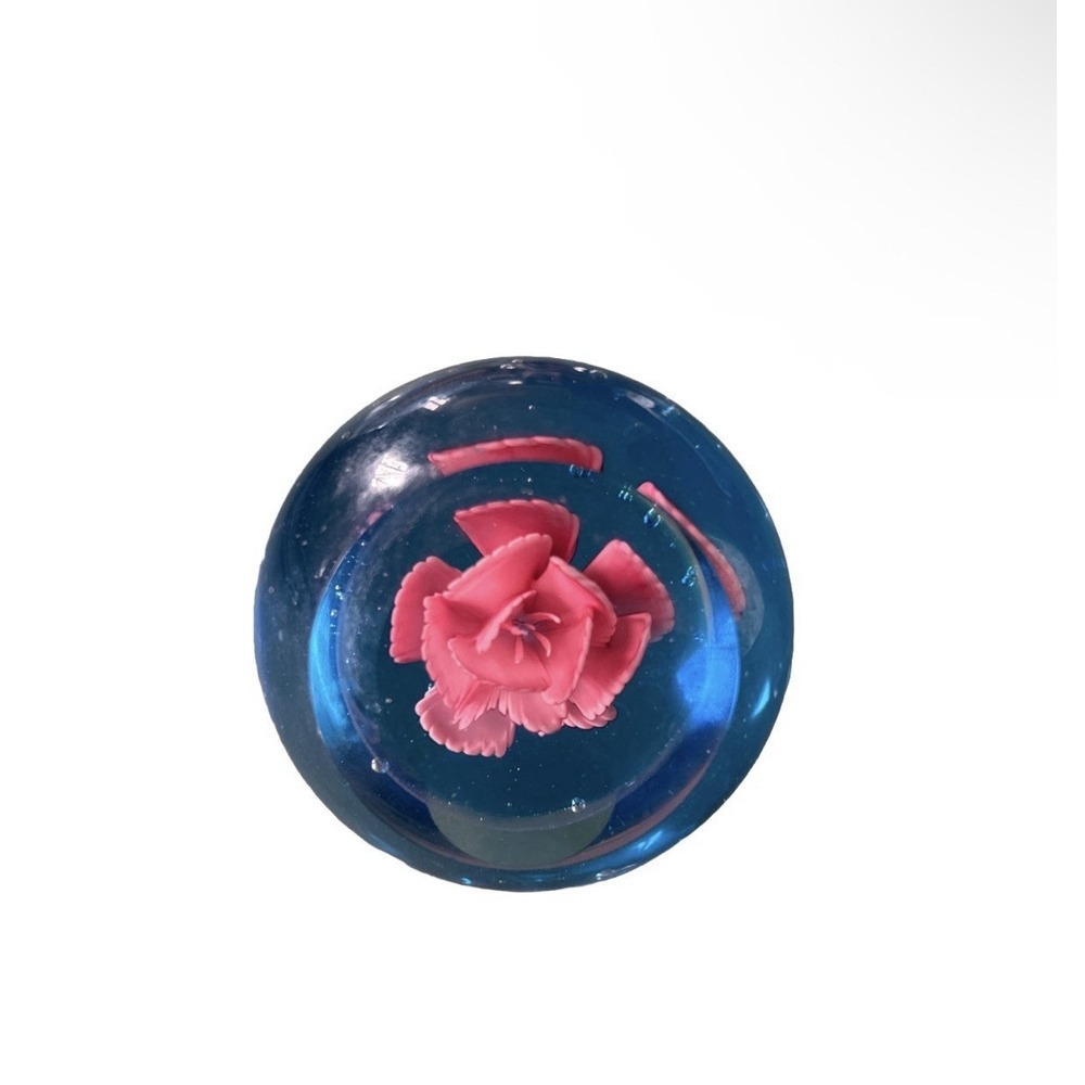 Artistic 3 inch Paperweight with Pink Flower